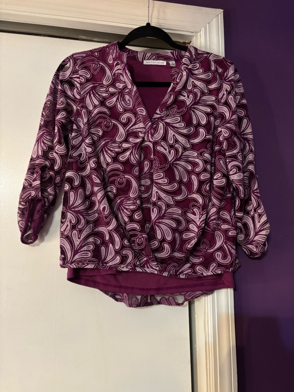 VTG Notations Purple Patterned Surplice Blouse